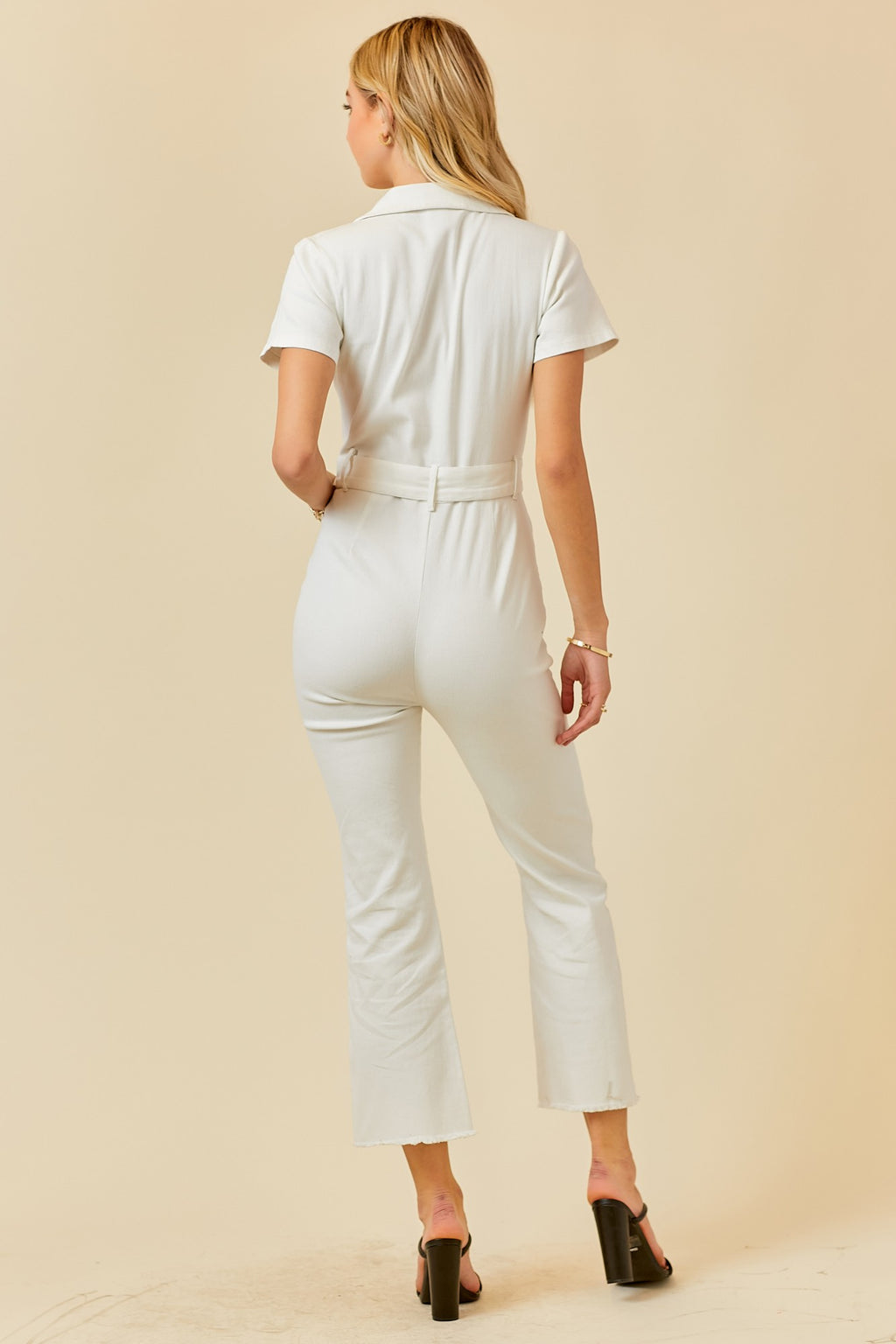 The Hustle Zip Front Jumpsuit with Belt in White