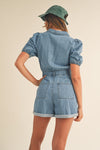 So Sweet Puff Sleeve Button Front Romper